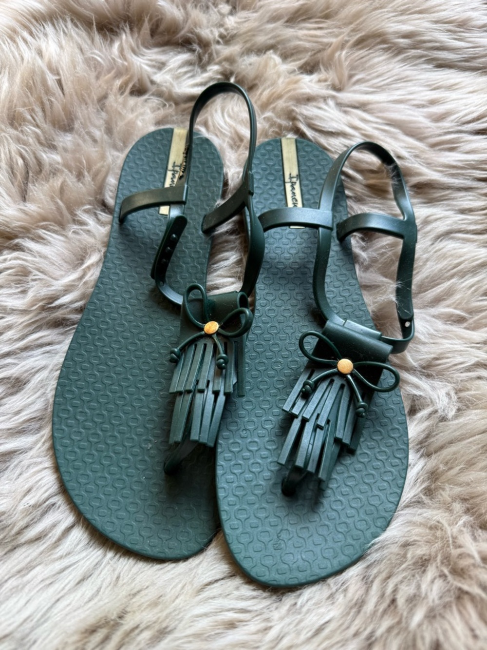 Green Tassel Bow Slingback Sandals